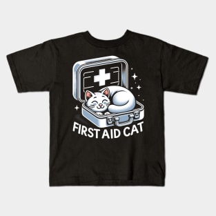 First Aid Cat Pun Nurse Doctor Healthcare Novelty Funny Cat Kids T-Shirt